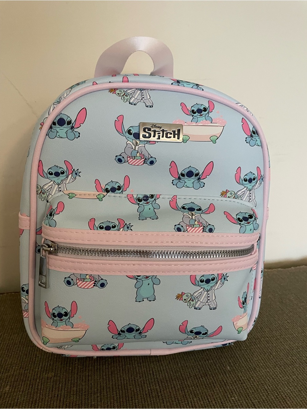 Disney Stitch Mini Backpack - Light Blue & Pink Trim